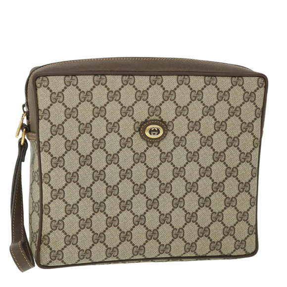 GUCCI GG Canvas Clutch Bag PVC Leather Beige 156.01.053 Auth yk8651 - Picture 1 of 16